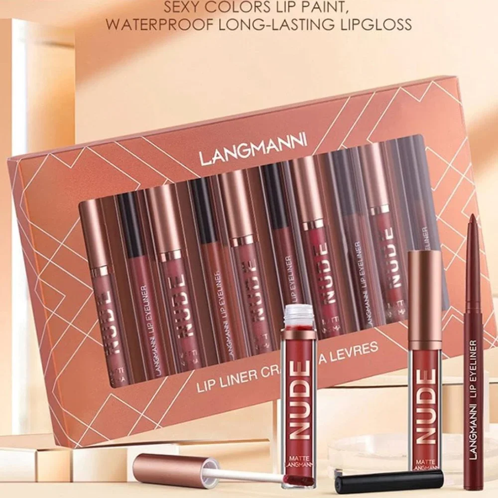 12Pcs Matte Liquid Lipstick + Lip Liner Pens Set